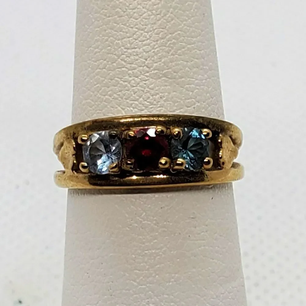 Sterling Silver Gold Plated, Spinel & Aquamarine Ring